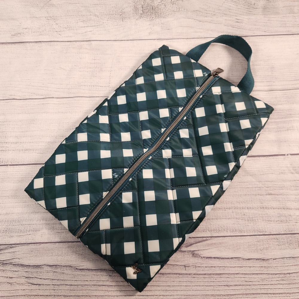 Lug Tuck Shoe Bag Quilted Green White Gingham Buffalo Check Travel Pouch Bag